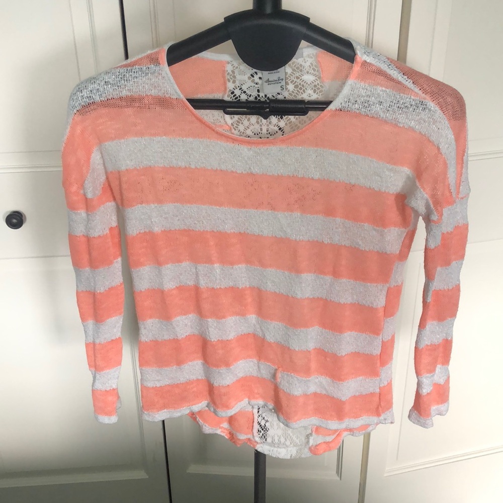 ‼️ DONATING SOON ‼️ Peach and white striped American Rag shirt